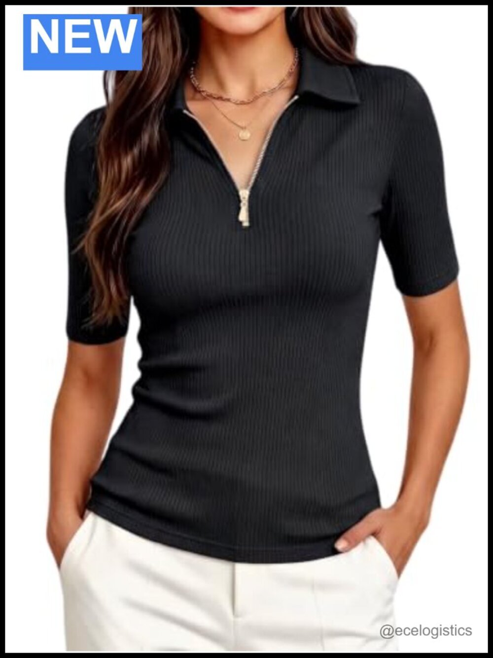 Half Sleeve Work Blouses Top Zipper Fitted Business Shirts 2026 Summer